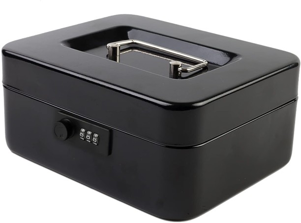 OMGift Cash Box with Combination Lock Safe Metal Money Box with Money Tray for Security Lock Box Grocery Bag
