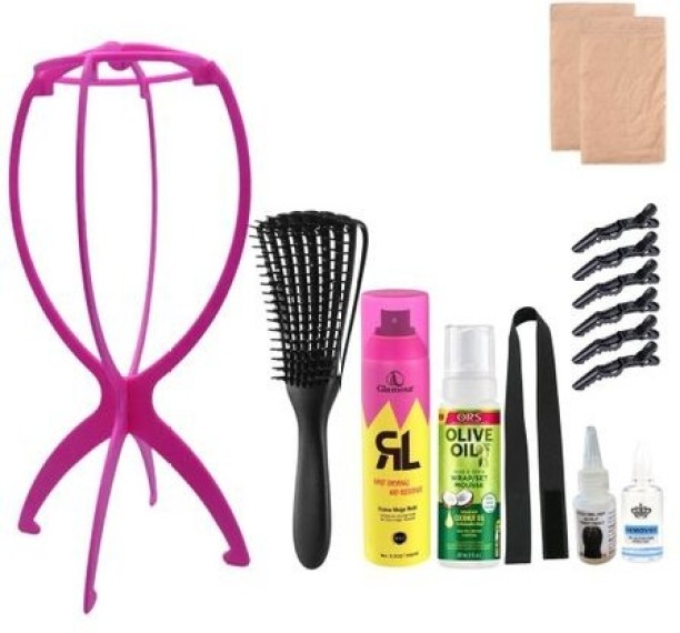 Lihle Frontal Lace Wig Installation Kit With Wig Stand And Detangling Brush Hair Combo