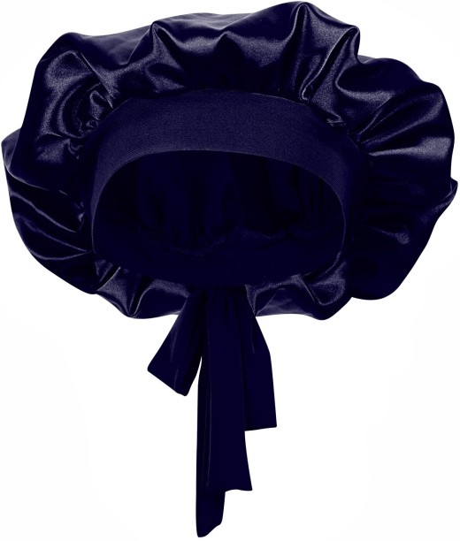 Selphies Tie-On Satin Bonnet (Headwrap) Navy Blue Hair Combo