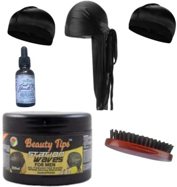 Mmafha Men Wave Kit- Durag, Brush, Wave Cap & Wave Pommade & Hair Growth Oil Hair Combo