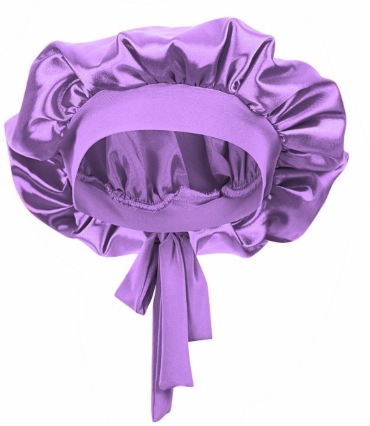 OQ Trading Luxury Sleep Satin Bonnet with Elastic Band - Purple Hair Accessory Set