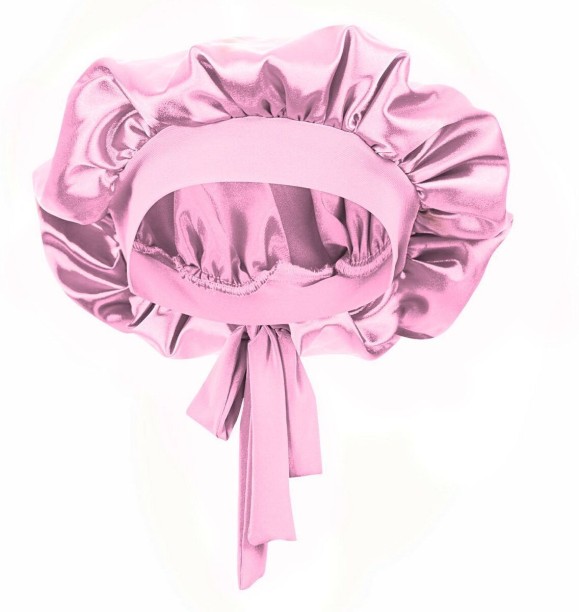 OQ Trading Luxury Sleep Satin Bonnet with Elastic Band - Pink Hair Accessory Set