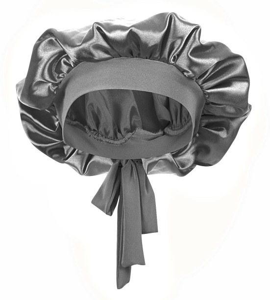 Selphies Tie-On Satin Bonnet (Headwrap) Charcoal Grey Hair Combo