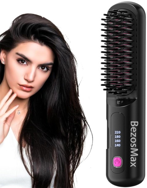 BezosMax 2 in 1 Hair Straightener Brush for Women, Electric Straightening Brush with Heat Resistant Comb, Portable Wireless Hot Brush Hair Brush