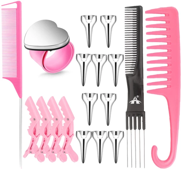 ALANES 18 Pieces Magnetic Wrist Sewing Pincushion with Hair Braiding Tools - Pink Hair Brush