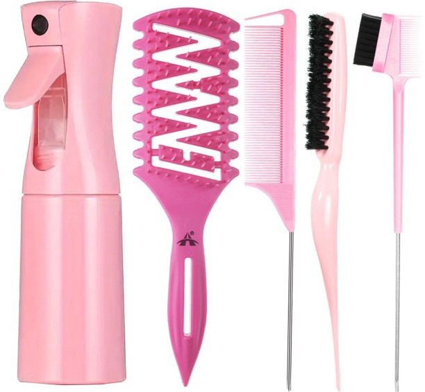 ALANES 5 Pieces Pink Hair Brush Set for Wet Dry Curly Hair Detangling Hair Brush