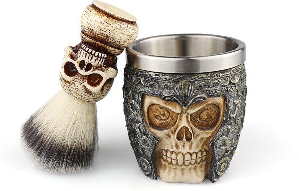 ALANES Skull Design Men's Beard Facial Cleansing Shaving Brush Soap Bowl Set Hair Brush