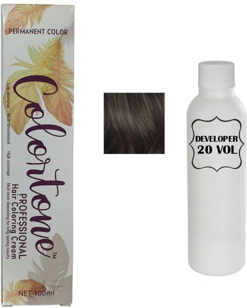 flye M5.12 Natural ash brown ( anti red) Colortone professional 100ml +100ml 20 vol developer ,