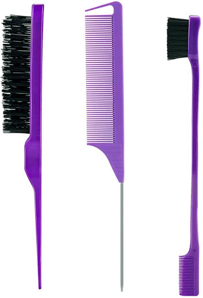ALANES 3 Pieces Hair Styling Comb Set Teasing Hair Brush Hair Edge Brush - Purple