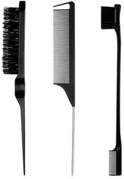 SA TRADE 3 Pieces Hair Styling Comb Set Teasing Hair Brush Hair Edge Brush - Black