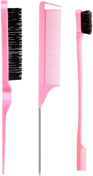 ALAENS 3 Pieces Hair Styling Comb Set Teasing Hair Brush Hair Edge Brush - Pink