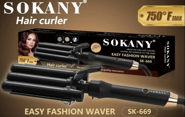 Sokany SK-669 Electric Roll Stick Three Tube Curling Stick with LCD Temperature Display PTC Heater for Lazy Egg Roll Hair Curler