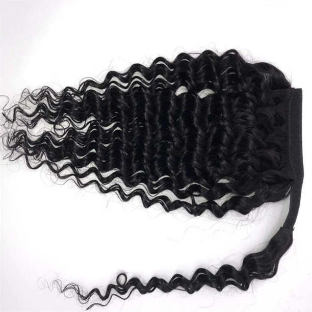 No brand Remy  Black 16" Water Wave Ponytail With An Adjustable Strap and clips Hair Extension