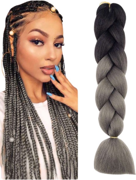 Generic 24 inch, braid mixed grey color, matt silk, silk resistance Hair Extension