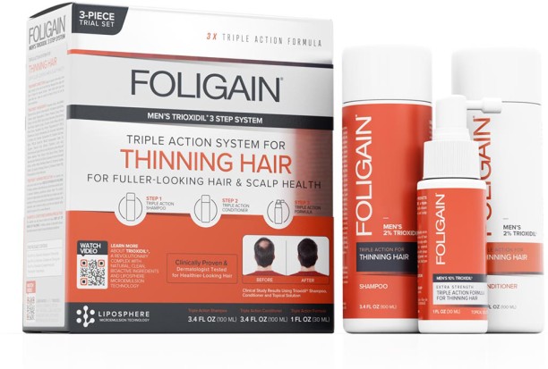 FOLIGAIN Triple Action Hair Care System For Men 3 Piece Trial Set