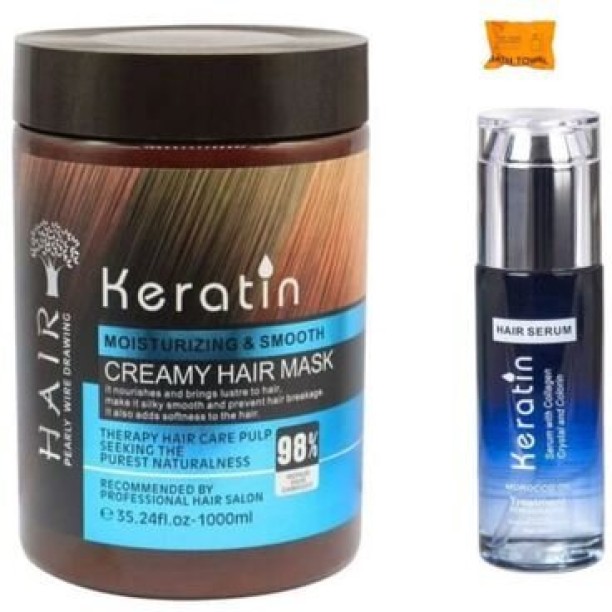 Keratin Creamy Hair Mask & Hair Serum & Compressed Towel