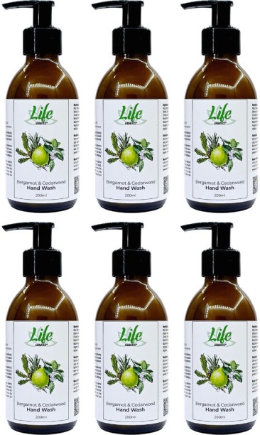 Life Aromatics 200ml Hand Wash - Cedarwood - 6 Pack Hand Wash Bottle + Dispenser For  Men & Women