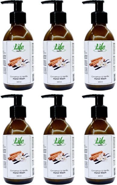 Life Aromatics 200ml Hand Wash - Cinnamon & Vanilla - 6 Pack Hand Wash Bottle + Dispenser For  Men & Women