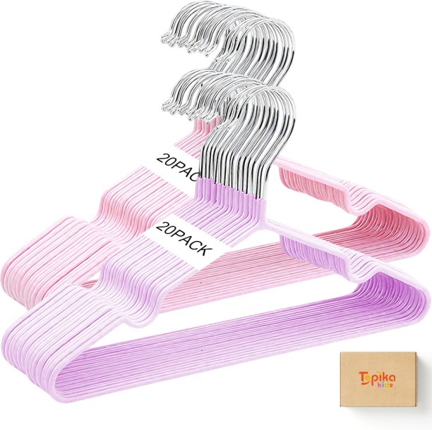 Topika 40-Pack Kids Clothes Hangers, Durable & Space-Saving Design - Pink & Purple Steel Pack of 40 Hangers For  Dress