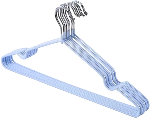 Wobuciko Clothes Hangers, Light Blue, Chrome Hook, Pack of 10 Steel Pack of 10 Hangers For  Dress