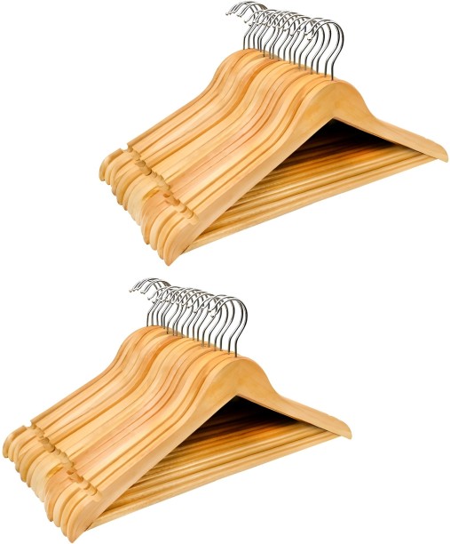 Pruchef 40 piece Wooden Clothes Hangers with Swivel Chrome Hooks - Walnut Brown Wooden Pack of 40 Hangers For Shirt