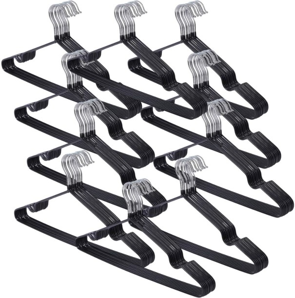 Wobuciko Clothes Hangers, Black, Set of 100, Standard Size, Non-Slip Design Steel Pack of 100 Hangers For Dress