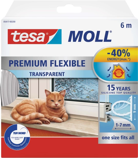 TESAMOLL Premium Flexible Transparent Draught Stopper 6m x 9mm 600 cm Duct Tape