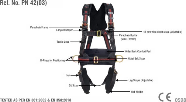 Karam Full body harness with padded shoulder, thighs and WP belt straps -PN42(03) Full Body Harness