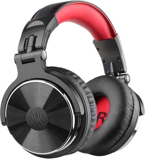 Oneodio Pro 10 Professional Wired Over-Ear DJ and Studio Monitoring Headphones – 50mm Neodymium Drivers, Music Sharing, and Adaptor-Free Dual-Plug Design – Red/Black Wired without Mic Headset