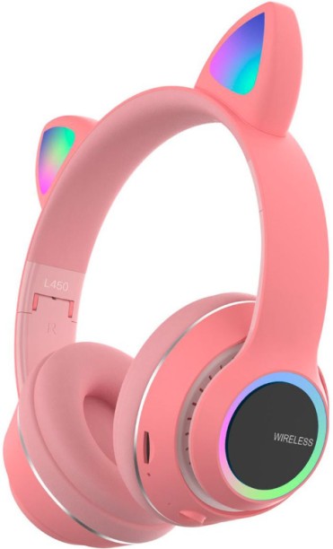wireless PINK cat ear headphones Bluetooth without Mic Headset