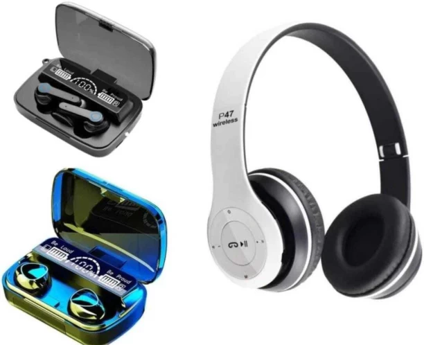 BT COMBOS P47 Wireless Headphones with M10 And M19 Earbuds Bluetooth Headset