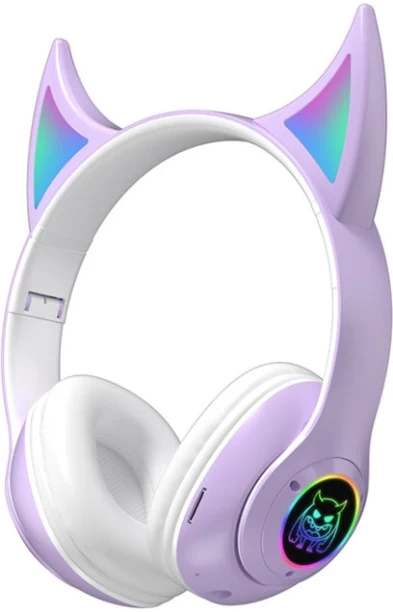 GADGETGYZ STN25 Devil Ear RGB Light Wireless Music Headset For Children with Mic(Purple) Bluetooth & Wired Headset