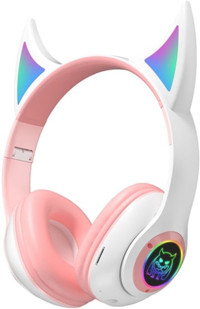 GADGETGYZ STN25 Devil Ear RGB Light Wireless Music Headset For Children with Mic(White) Bluetooth & Wired Headset