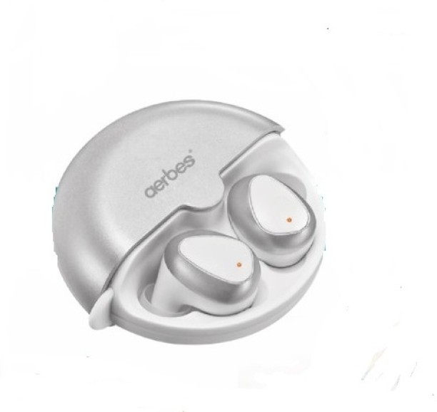 aerbes AB-D521 Wireless Bluetooth V5.0 Earphones- Silver/White Bluetooth Headset