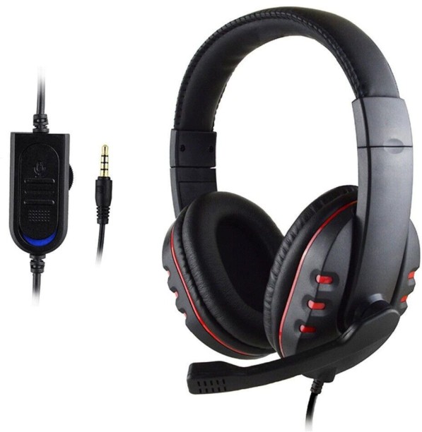 TGT- Aux Stereo Gaming Headphones With Adjustable Microphone- Black & Red Wired Headset