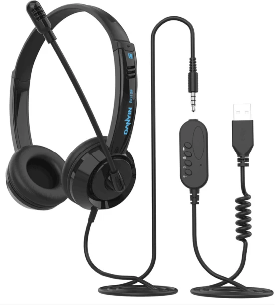 ALANES Call Center USB/3.5mm Office Headset with Noise Canceling Mic Wired Headset