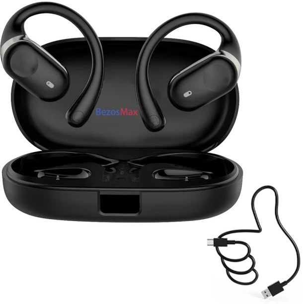 BezosMax Open Ear Headphones, Bluetooth 5.3 Wireless Earbuds with Smart Display, 36H Playtime, for Cycling Running Walking Workout Bluetooth & Wired Headset