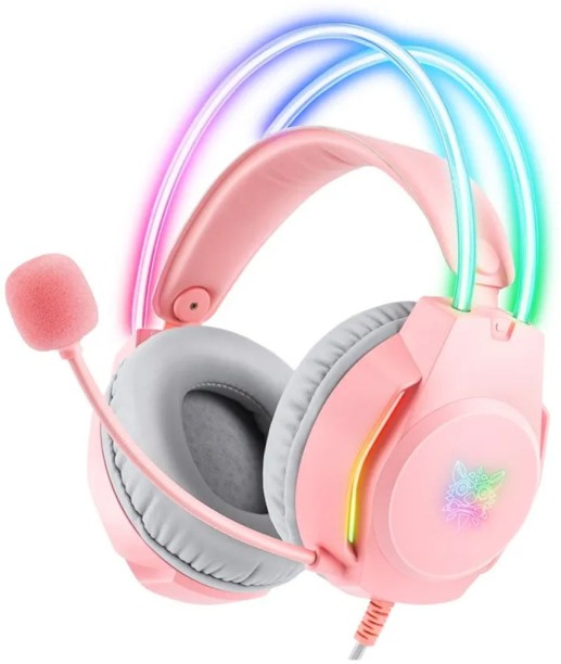 Onikuma sports Gaming Headset with RGB Lighting Noise Reduction Wired Headphone - Pink Wired Headset