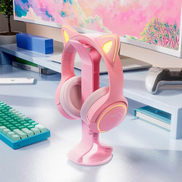 Fantasy Town Pink Cat Ear Headphones | Wireless Bluetooth Gaming Headset | Noise Cancelling with Mic for Women Bluetooth Headset