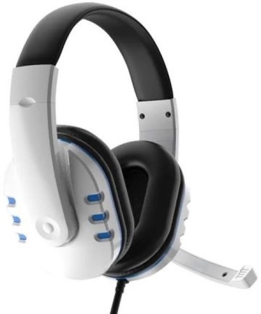 P4D Aux Stereo Gaming Headphone with Microphone for PS5 PC-White Wired Headset