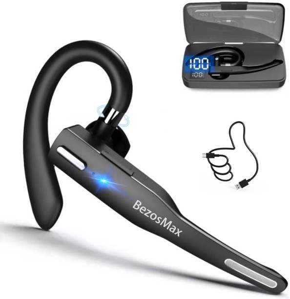 BezosMax Single Ear Wireless Headset with 4 Bulid-in Mic, Lightweight Bluetooth Headset Noise Cancellation for Office Work, 120 Hour Battery Earpiece with Mute Button for Phone Computer Laptop Bluetooth Headset