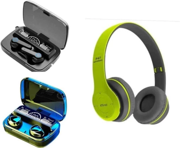BT COMBOS P47 Wireless Headphones with M10 And M19 Earbuds Bluetooth Headset