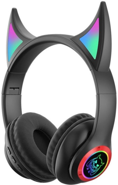 Gadgetgyz STN25 Devil Ear RGB Light Wireless Music Headset For Children with Mic(Black) Bluetooth & Wired Headset