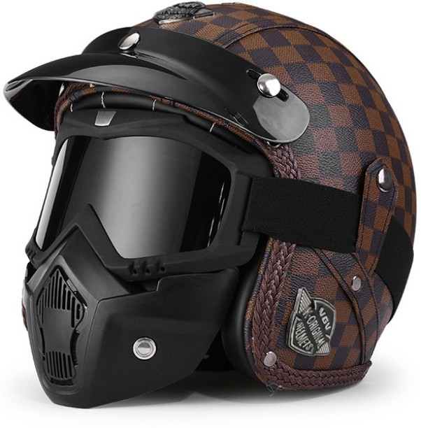 JYT Retro 3/4-face motorcycle helmet Leather motorcycle helmet Masked helmet Cycling Open Face Helmet