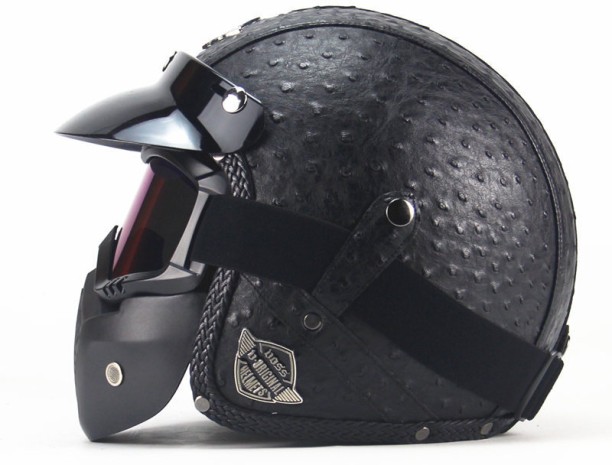 OLOEY Retro Motorcycle Helmet Leather Helmet Cycling Half Face Helmet