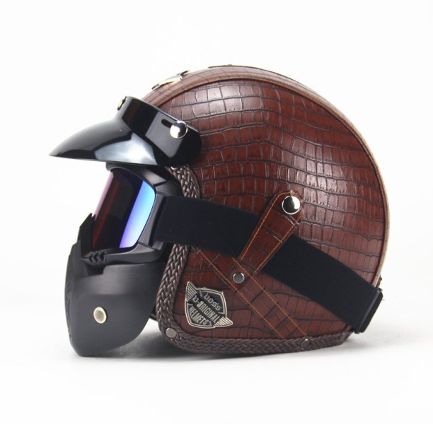 OLOEY Retro Motorcycle Helmet Leather Helmet Cycling Half Face Helmet