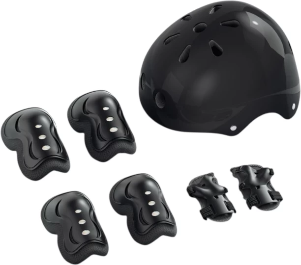 Yadeno Kids Protective Gear Set, Bike Helmet with Knee Elbow Wrist Pads, Ages 6-14 Years, (7 Pieces) Skateboarding Open Face Helmet