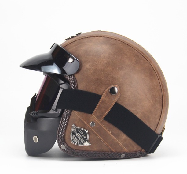 OLOEY Retro Motorcycle Helmet Leather Helmet Cycling Half Face Helmet