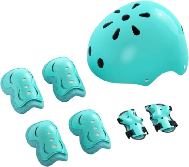 Yadeno Kids Protective Gear Set, Bike Helmet with Knee Elbow Wrist Pads, Ages 6-14 Years, (7 Pieces) Skateboarding Open Face Helmet