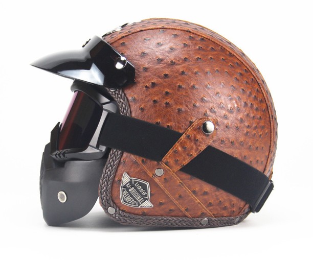 OLOEY Retro Motorcycle Helmet Leather Helmet Cycling Half Face Helmet